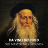 Leonardo da Vini inspired backgrounds, image shows da Vinci in front of a backdrop