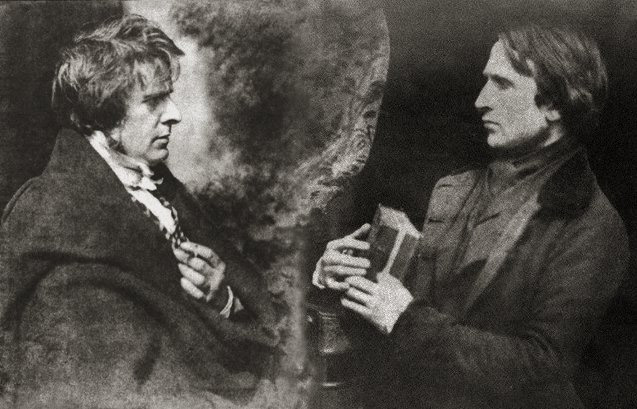 Composite photograph of David Octavius Hill (left) circa 1845, and Robert Adamson (right) circa 1845
