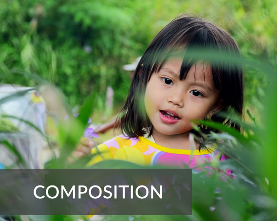 child in nature setting, composition and framing