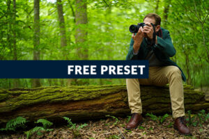 Nature Presets for Lightroom Free Download - A photographer in nature sitting on a tree trunk