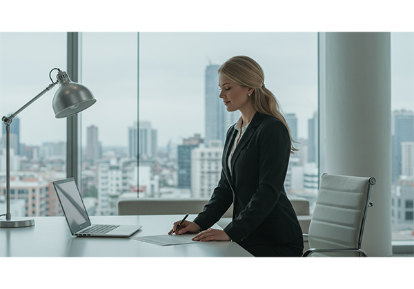 Corporate portrait photography in office environment showing professional business headshot with workplace context
