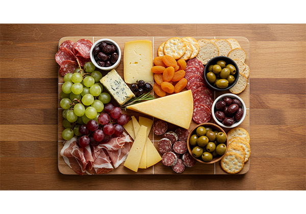 Charcuterie board demonstrating rule of thirds composition for Instagram food photography