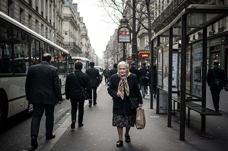 street photography photo of an older lady with a bag