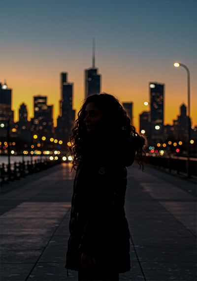before - silhouette of a person city in the background