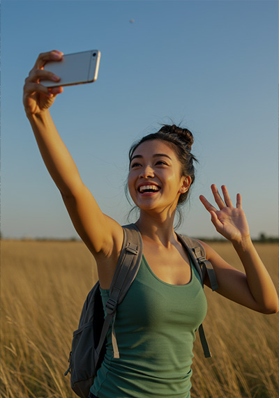 before - joyful person taking a selfie in an outdoor setting
