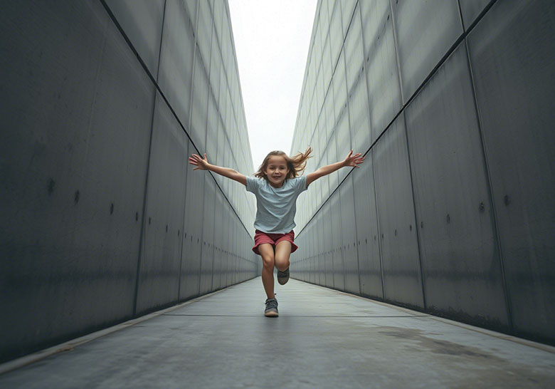 before- a young child running in a hallway