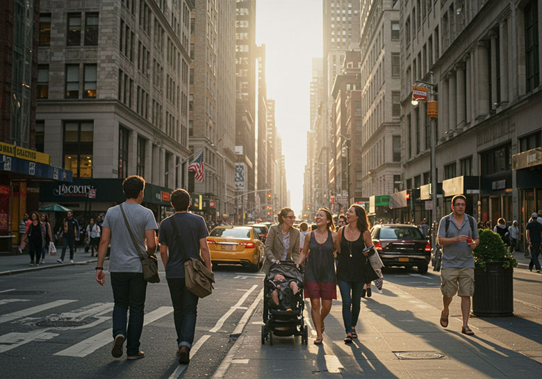 before- candid street scene New York