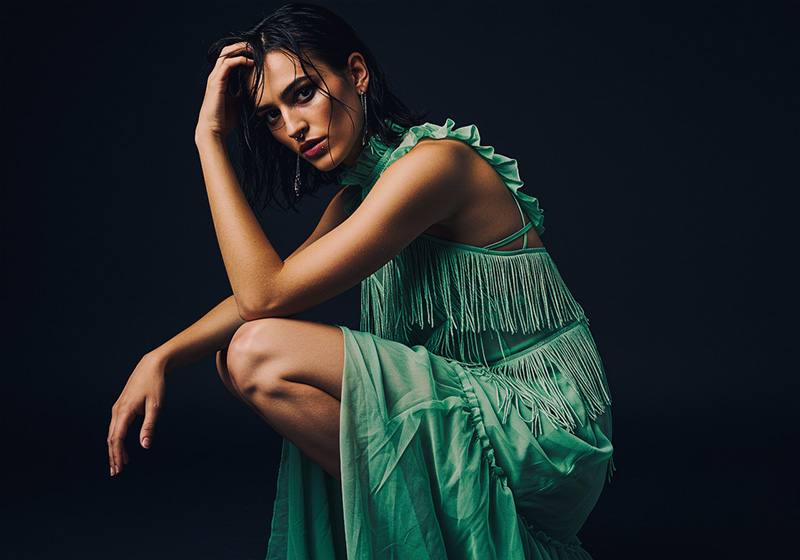 with preset - model in a dynamic pose, crouching