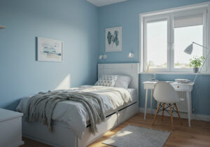 Lightroom Tips for Photographing Small Rooms - Edited photo of a small bedroom in Lightroom
