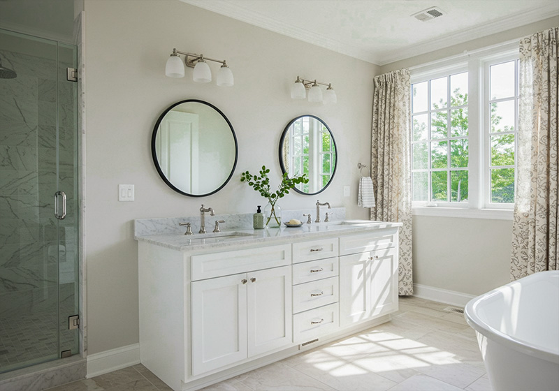 preset example- modern bathroom with two large round mirrors