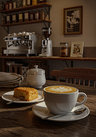 before - Moody detail shot of coffee and pastries