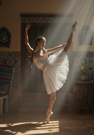 before - a model posing as ballet dancer