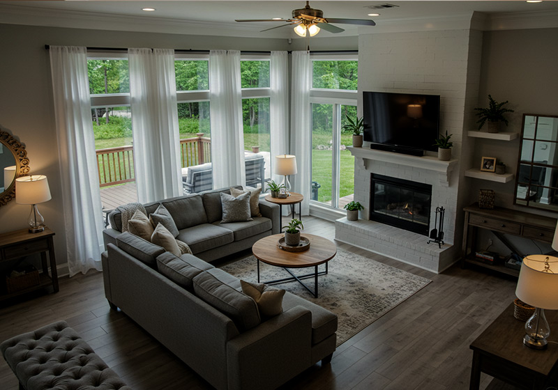 before - shot from 1sr floor down to living room