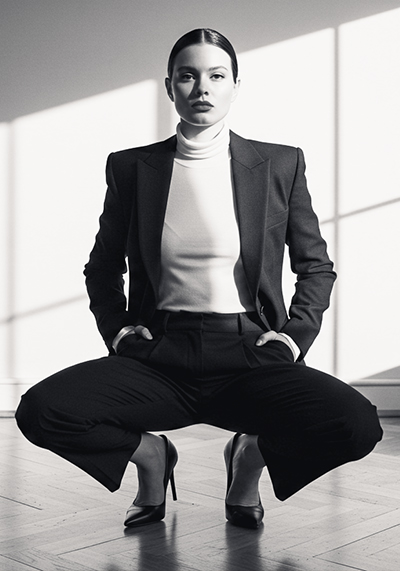 preset example - fashion photo of a confident woman in a modern room