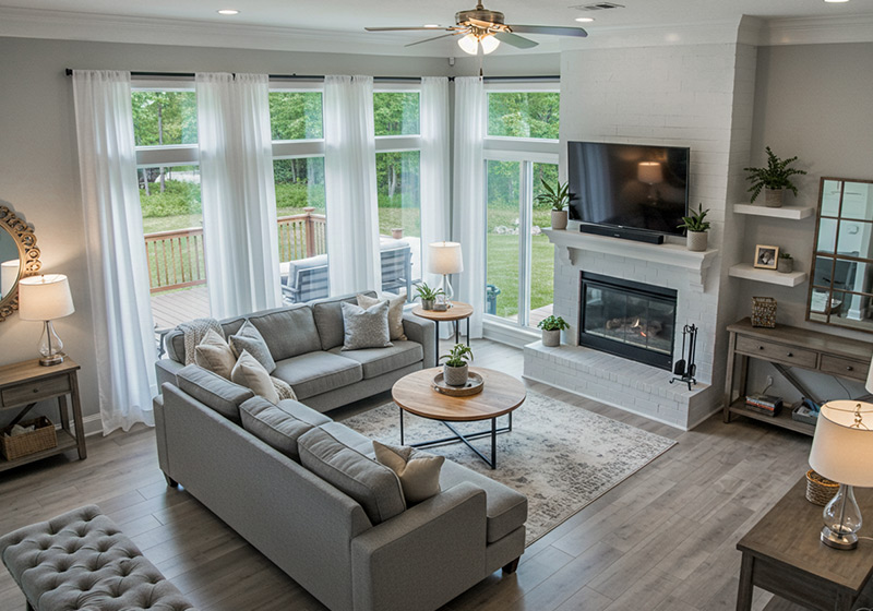 preset example - shot from 1sr floor down to living room