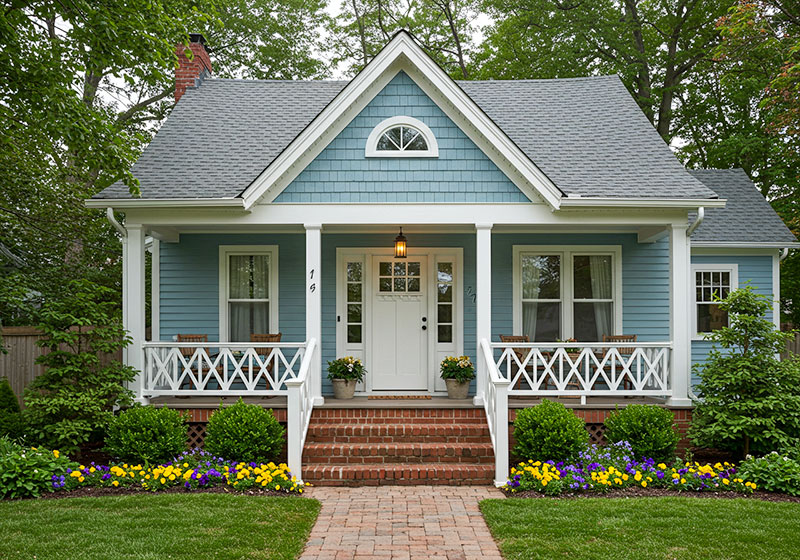 preset example - exterior blue clapboard cottage