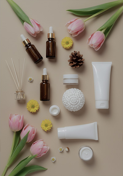 before - minimalist flat lay composition on a soft beige background