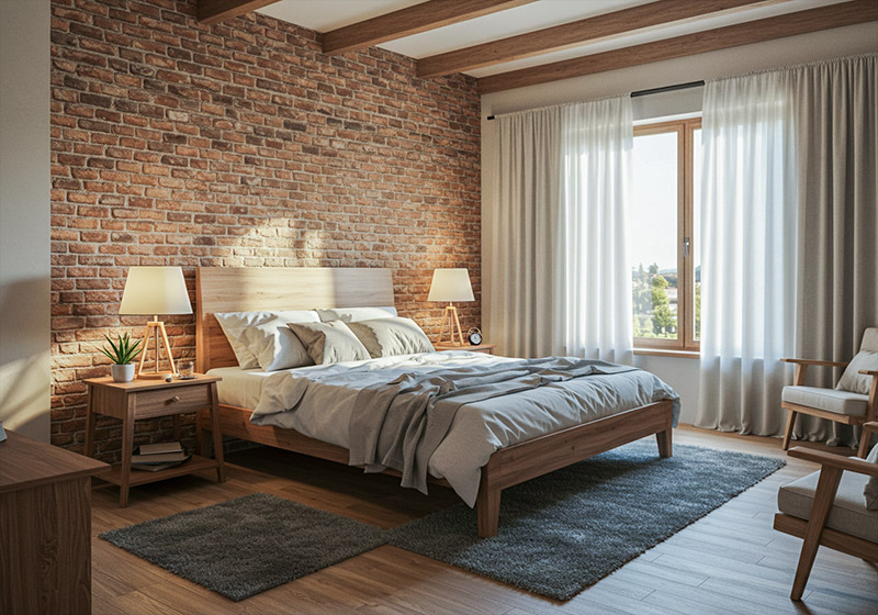 with preset - bedroom with stone wall