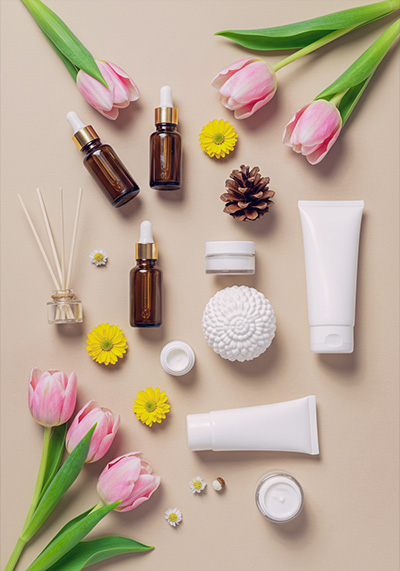 with preset - minimalist flat lay composition on a soft beige background