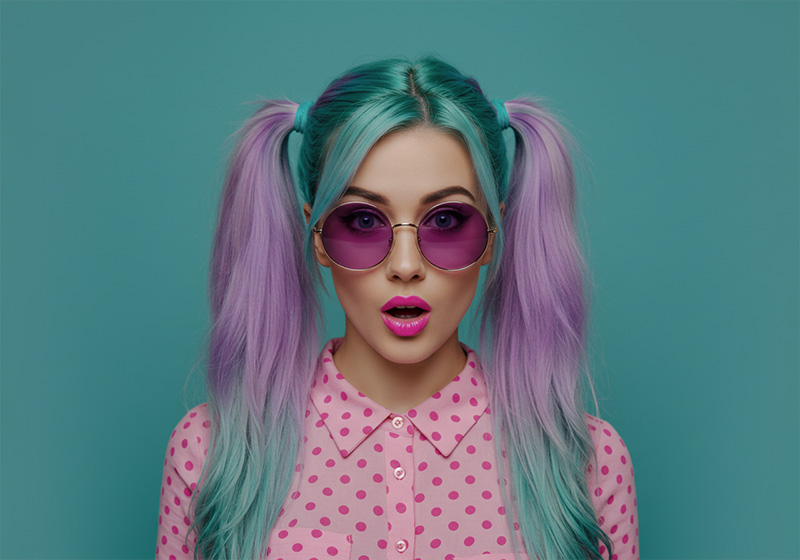 before - young woman with long, pastel-colored hair