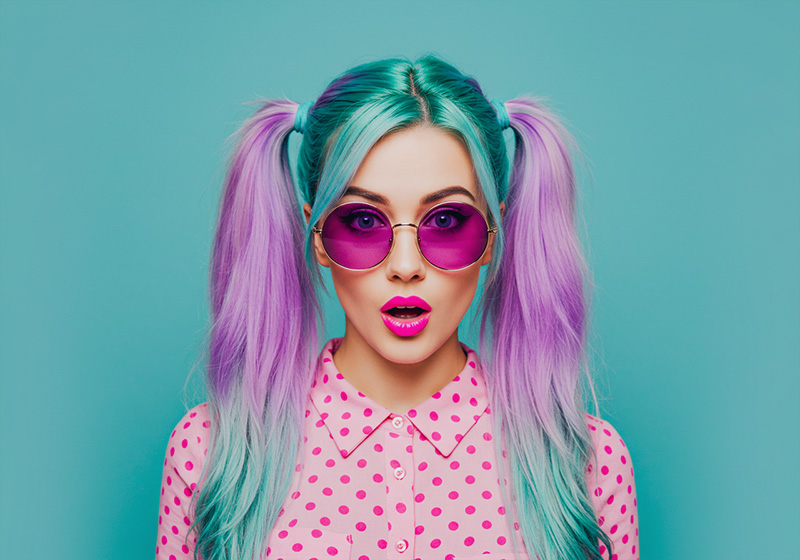 with preset - young woman with long, pastel-colored hair
