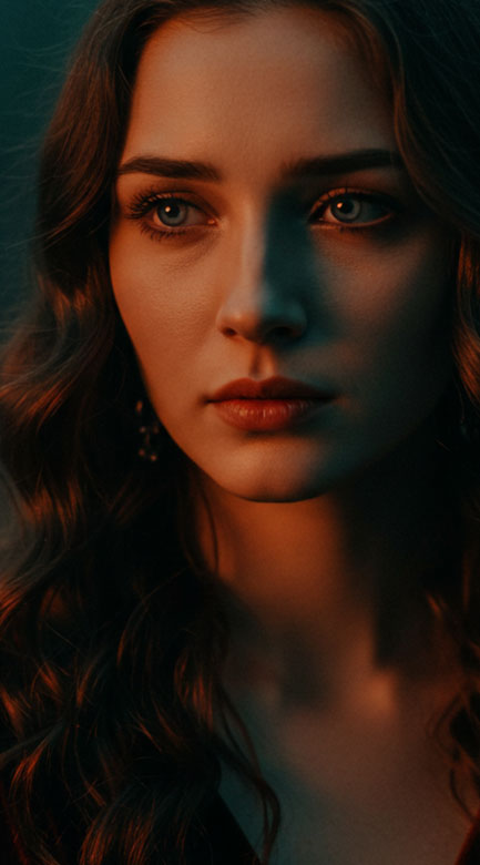 Cinematic presets for Lightroom - A close-up cinematic-style portrait with shallow depth of field, moody shadows, and teal/orange color grading.