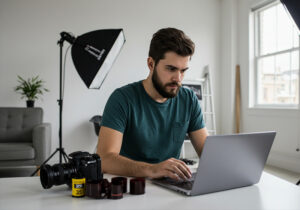 the Right Lightroom Preset Collection for Your Style - Photographer editing a photo with Lightroom presets on a laptop